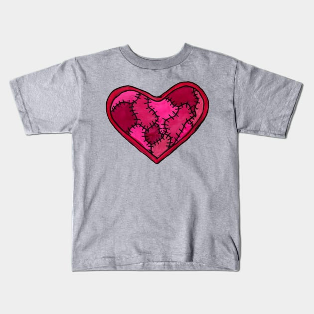 Patchwork Heart Kids T-Shirt by LuvbuzzArt